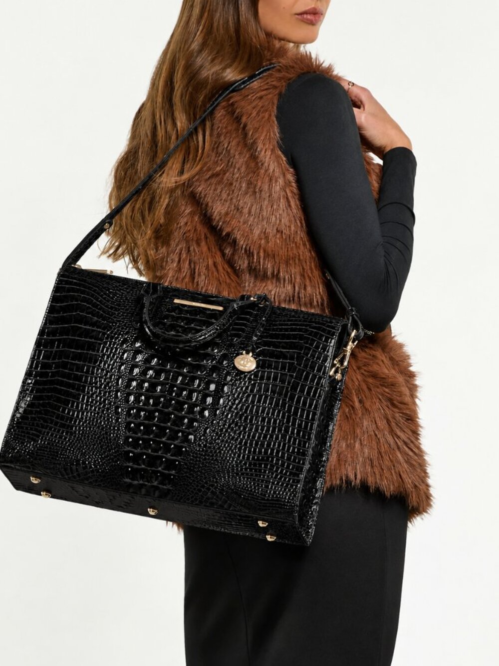 Brahmin Melbourne Large Leather Laptop Business Tote Black - Picture 8 of 8